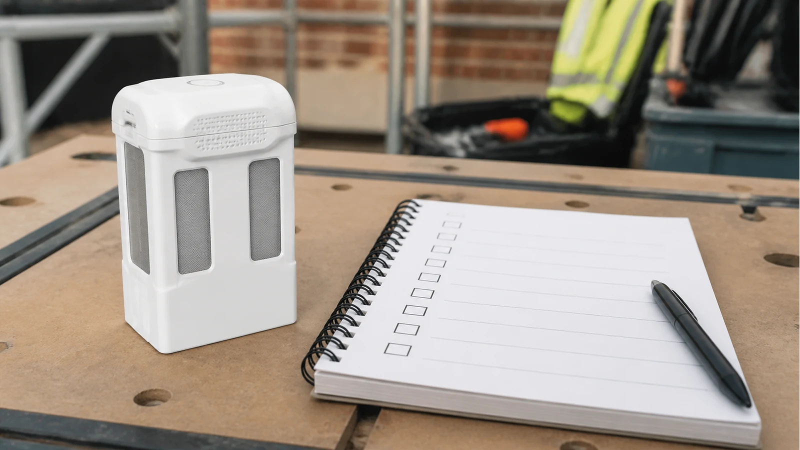 Phantom 4 series replacement battery next to a UK buyer checklist for Pro V2.0 verification