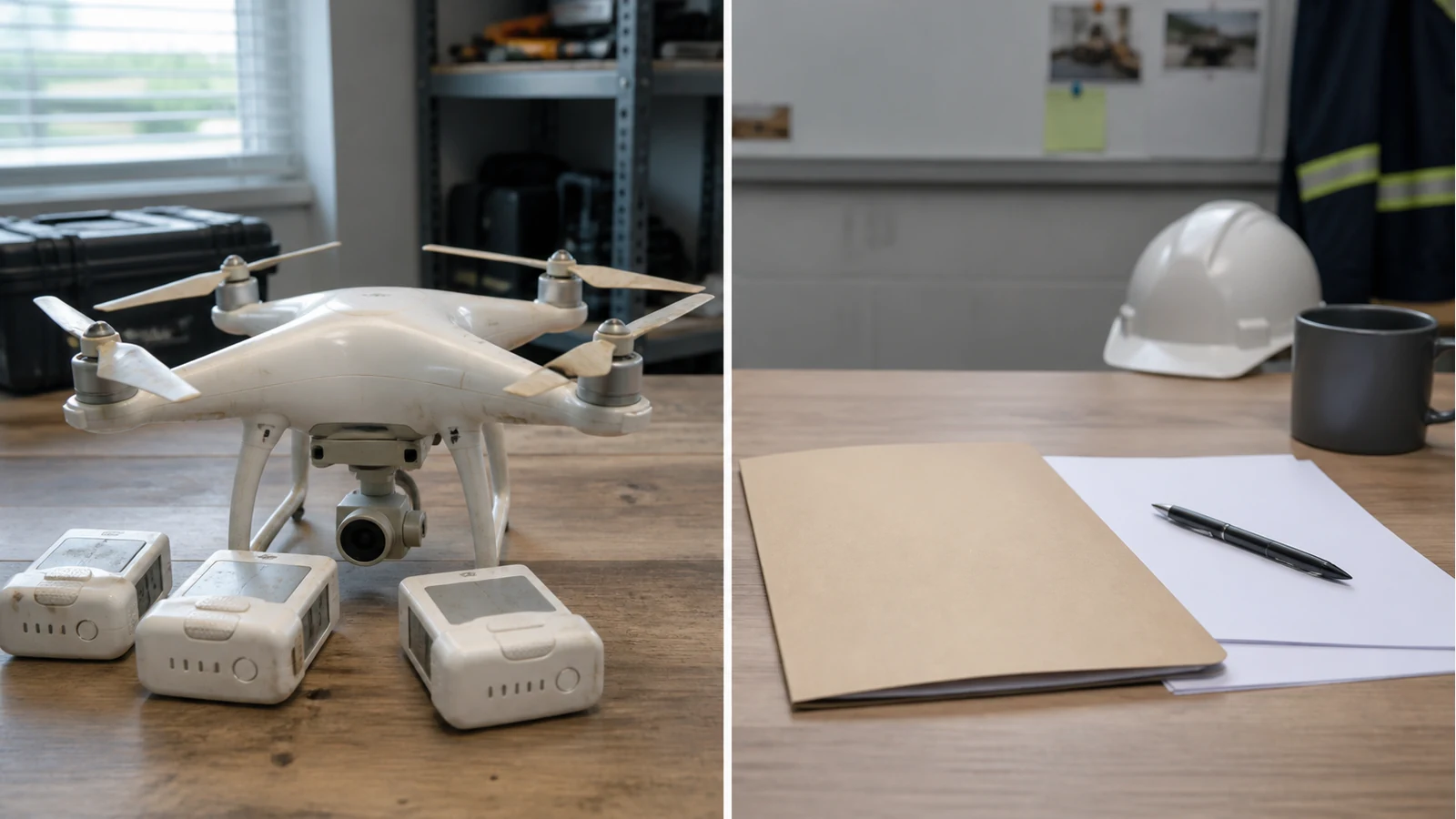 Decision scene comparing Phantom 4 battery spares against planning a drone upgrade in the UK
